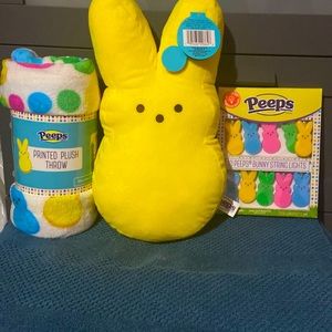 Peeps Easter Bundle Plush, Blanket and Large String Lights NWT